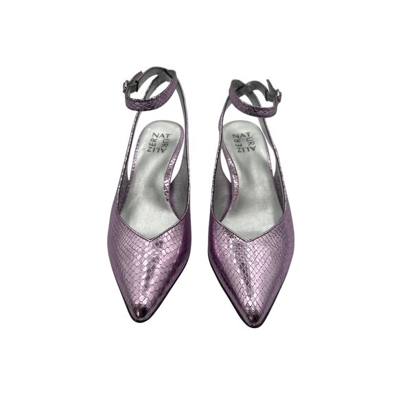 Naturalizer 7M Metallic Pink Snake Embossed Pointed Toe Heels With Ankle Strap - Picture 5 of 11